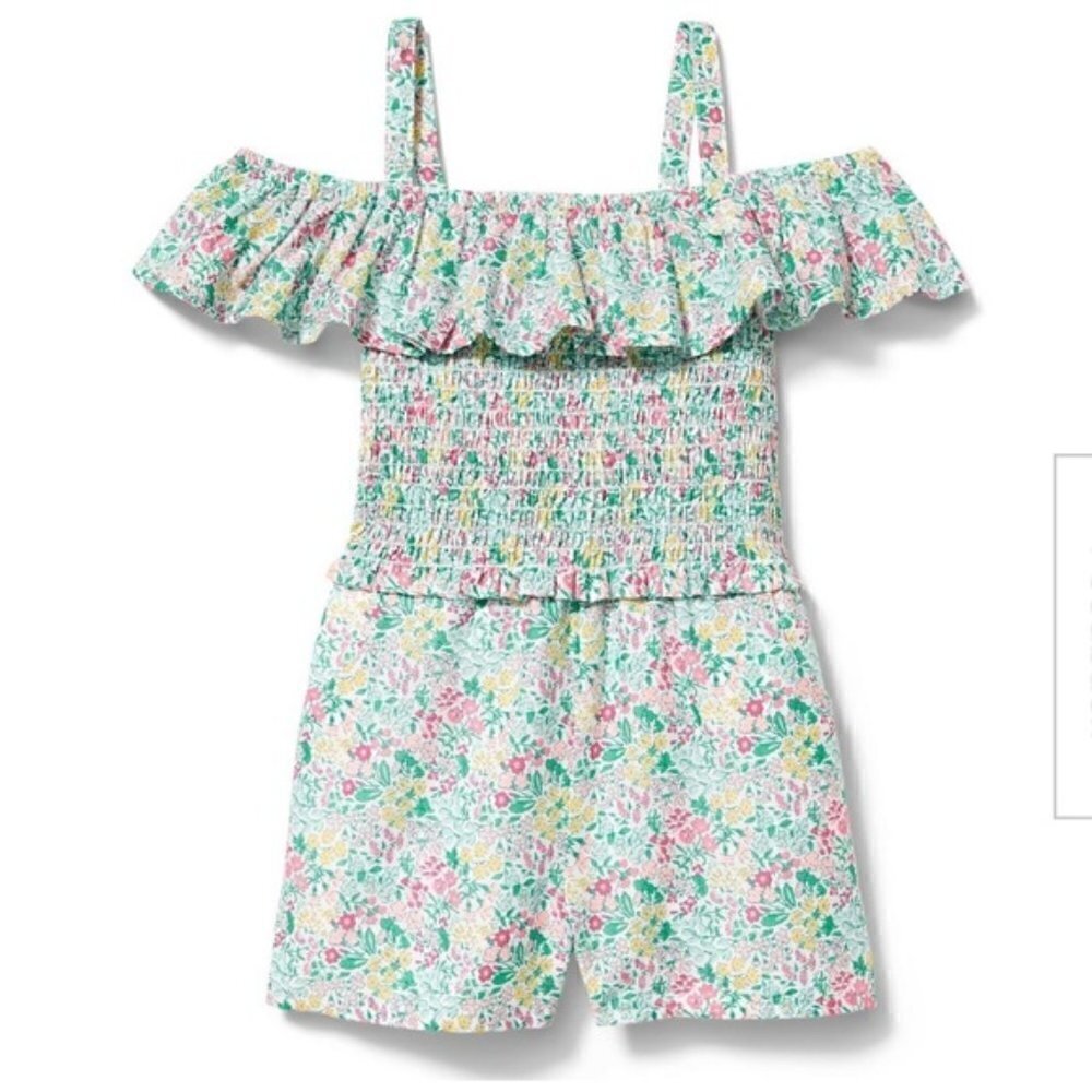 Janie and Jack floral cold shoulder smocked romper size 3